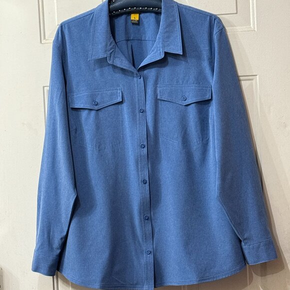 NEW Eddie Bauer Sz 2X Womens Button Up Shirt Roll Up Long Sleeve Blue Pockets - Picture 1 of 11